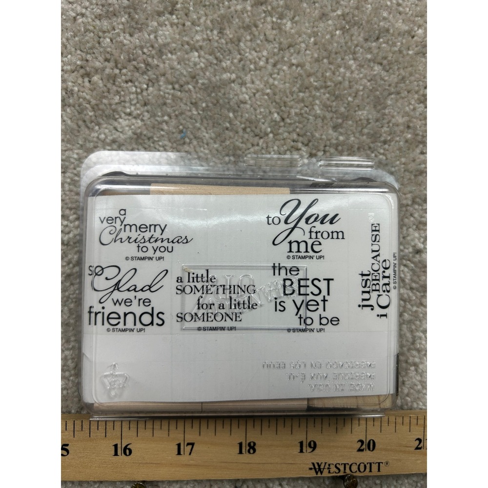 Vintage 2004 Stampin Up Just Because I Care Wood Mount Rubber Stamp Set 6pc